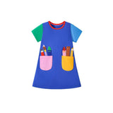 Summer New Arrival Pencils Pattern Short Sleeves Pocketed Dress for Stylish Girls