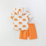 Summer Baby Kids Sunrise Pattern Hooded T-shirt and Shorts Clothing Set for Boys