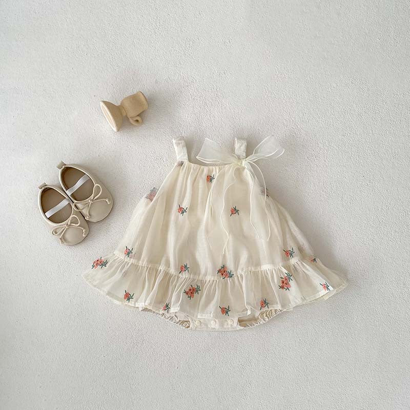 Summer New Arrival Baby Girls Sleeveless Flowers Pattern Tulle Strap Onesies Dress - MyKids-USA™