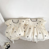 Summer Baby Butterfly Bows Embroidery Short-Sleeved Gauze Onesies And Dress For Girls – Princess Sister Matching Set