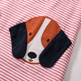 Summer Arrival Cute Puppy Cartoon Pattern Short Sleeves Striped Dress for Stylish Girls - MyKids-USA™