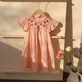 Summer Arrival Baby Kids Girls Cute Fly Sleeves Strawberry Pattern Embroidered Dress