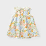 Summer Arrival Baby Girls Cute Floral Printed Pattern Sleeveless Dress with Collar
