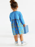 Design Autumn Girls Vivid Floral Pattern And Bees Pocketed Long Sleeves Dress