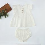 Summer Hot Selling Baby Girls Fly Sleeves Solid Color Top Dress And Bloomers Clothing Set - MyKids-USA™