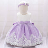 Baby Girl Floral Mesh Overlay Design Princess Full Moon Formal Dress & Headband - MyKids-USA™