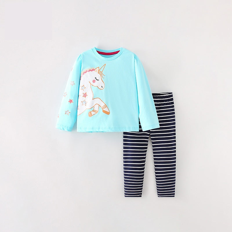 Girls Cartoon Unicorn Printing Design Top And Pattern Pants Set - MyKids-USA™