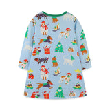 Cozy Long Sleeve Knit Dress: Cotton Patchwork With Pocket For Girls – Cartoon Round Neck Princess Dress - MyKids-USA™