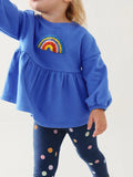 Spring And Autumn Girls Cute Rainbow Embroidery Pattern Long Sleeves Top Dress And Polka Dots Pants Clothing Set - MyKids-USA™