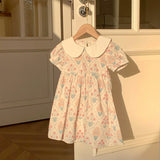 Summer Arrival Baby Kids Girls Cute Short Sleeves Argyle Floral Dress - MyKids-USA™