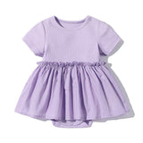Baby Girls Solid Color Wooden Ear Design Short-Sleeved Dress Onesies In Summer - MyKids-USA™
