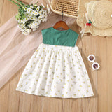 Summer Baby Kids Girls Floral Sleeveless Color Patchwork Collar Dress
