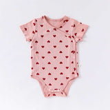 Summer Arrival Baby Unisex V Neck Short Sleeves Heart Pattern Onesies Bodysuits