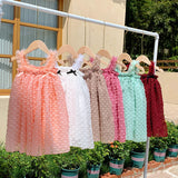Summer Baby Kids Girls Sleeveless Solid Color 3D Butterfly Bows Design Mesh Design Strap Dress