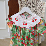 New Design Summer Kids Girls Cartoon Oil Painting Print Short Sleeves Embroidered Collar Dress - MyKids-USA™