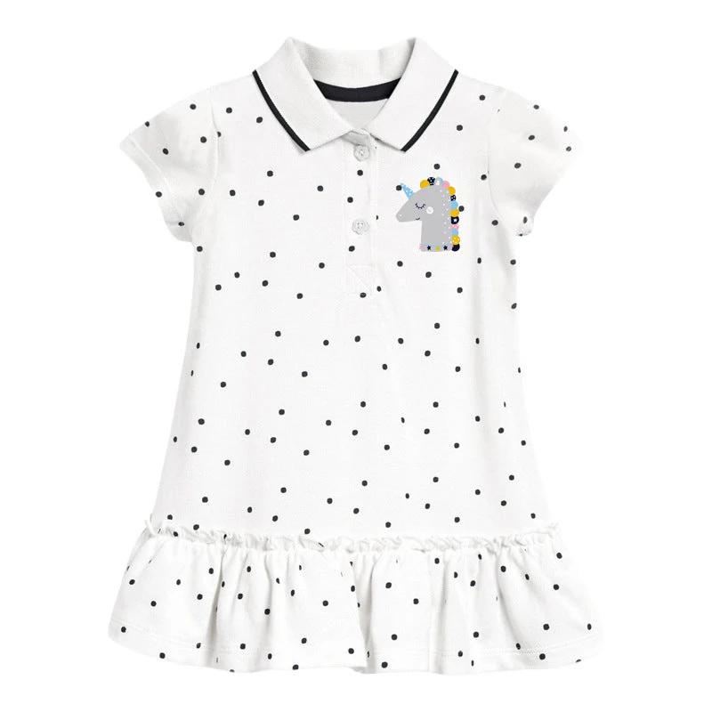 Girls’ Clothing: Summer Collection – Collar Flip Pure Cotton Unicorn Logo Children’s Polo Dress - MyKids-USA™