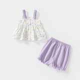 Summer Baby Kids Hearts Pattern Sleeveless Top Vest and Shorts Clothing Set for Girls