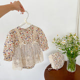 Spring/Autumn Baby Girls Floral And Fruits Print Lace Mesh Princess Onesie Dress