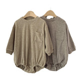 New Arrival Baby Unisex Simple Solid Color Long Sleeves Onesie With Pocket