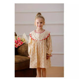 Arrival Autumn Girls Cherry Pattern Single Breasted Long Sleeves Dress with Embroidery Collar