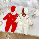 Arrival Autumn Baby Girls Long Sleeves Flowers Pattern Collar Knitted Romper