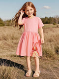 Summer Arrival Girls’ Rabbits Pattern Crew Neck Short Sleeves Dress