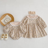 Floral Adorable Baby Turndown Lace Trim Collar Onesies And Girls’ Dress – Princess Sister Matching Set - MyKids-USA™