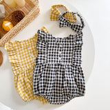 Baby Girl Sleeveless Grid Round Collar Onesies