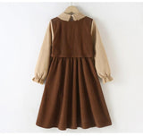 Preppy Corduroy Long Sleeves Turndown Collar Thin Dress - MyKids-USA™