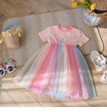 Summer Arrival Butterfly Pattern Short Sleeves Tulle Patchwork Dress for Stylish Girls