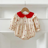 Arrival Autumn Baby Kids Girls Long Sleeves Cherry Pattern Peter Pan Collar Onesies and Dress – Princess Sister Matching Set - MyKids-USA™