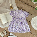 New Arrival Summer Girls Dense Floral Pattern Short Sleeves Beaded Design Dress - MyKids-USA™