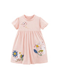 Spring And Summer Baby Girls Short Sleeves Flowers And Animals Collection Dress