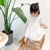 Summer Baby Kids Girls Short Sleeves Square Neck Pineapples Pattern Dress