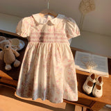 Summer Arrival Floral Pattern Short Sleeves Peter Pan Collar Dress for Stylish Girls