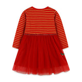 Girls’ European-American Style Santa Claus And Reindeer Embroidered Tulle Dress With Striped Pattern - MyKids-USA™