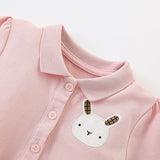 Summer Arrival Cartoon Rabbit Pattern Short Sleeves Turn-down Collar Dress for Stylish Girls - MyKids-USA™