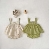 Summer Hot Selling Baby Girls Sleeveless Lace Trim Strap Top Dress And Bloomers Clothing Set - MyKids-USA™