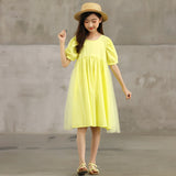 Hot Selling Summer Kids Girls French Style Solid Color Yellow Pure Cotton Short Sleeves Dress - MyKids-USA™