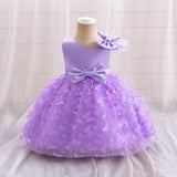 New Design Summer Baby Kids Girls Sleeveless Butterfly Pattern Mesh Bow Tied Strap Dress