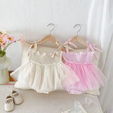 Summer New Arrival Baby Girls Sleeveless Solid Color Pleated Strap Tulle Onesies Dress - MyKids-USA™
