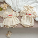 New Arrival Summer Baby Kids Girls Flowers Pattern Embroidery Short Sleeves Square Neck Dress And Bloomers Sets And Onesies – Princess Sister Matching Set - MyKids-USA™