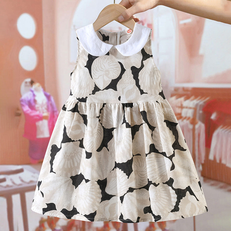Arrival Summer Girls Sleeveless Peter Pan Collar Conch Pattern Thin Dress - MyKids-USA™