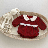 Autumn and Winter Arrival Baby Girls Long Sleeves Peter Pan Collar Christmas Onesies