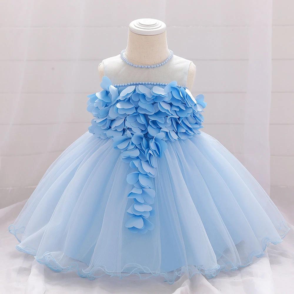 Baby Girl Petal Patched Design Sleeveless Full Moon Christening Mesh Dress - MyKids-USA™