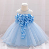 Baby Girl Petal Patched Design Sleeveless Full Moon Christening Mesh Dress - MyKids-USA™