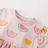 Summer Arrival Watermelons Fruits Pattern Short Sleeves Dress for Stylish Girls