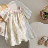 Summer Baby Kids Girls Short Sleeves Square Neck Flowers Pattern Printed Dress - MyKids-USA™