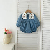 Arrival Autumn Baby Kids Girls Long Sleeves Flowers Embroidery French Collar Onesies and Dress – Princess Sister Matching Set - MyKids-USA™