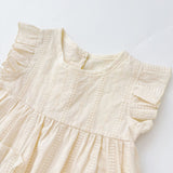 Summer Hot Selling Kids Girls Cute Fly Sleeves Striped and Flowers Pattern Dress